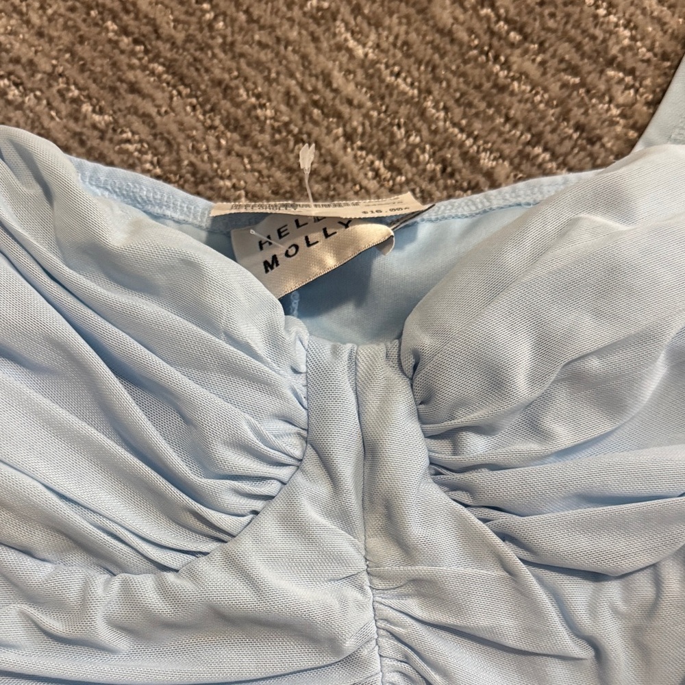 Light Blue Ruched Off-Shoulder Crop Top - Picture 2 of 2